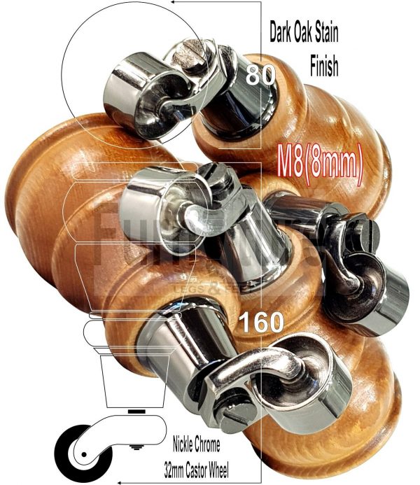 4 Wooden Furniture Sofa Legs M8 Castor Replacment Chair Settee Feet 160mm High - Image 17