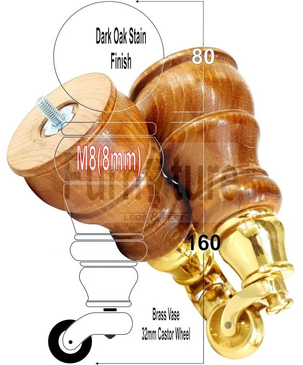 4 Wooden Furniture Sofa Legs M8 Castor Replacment Chair Settee Feet 160mm High - Image 18