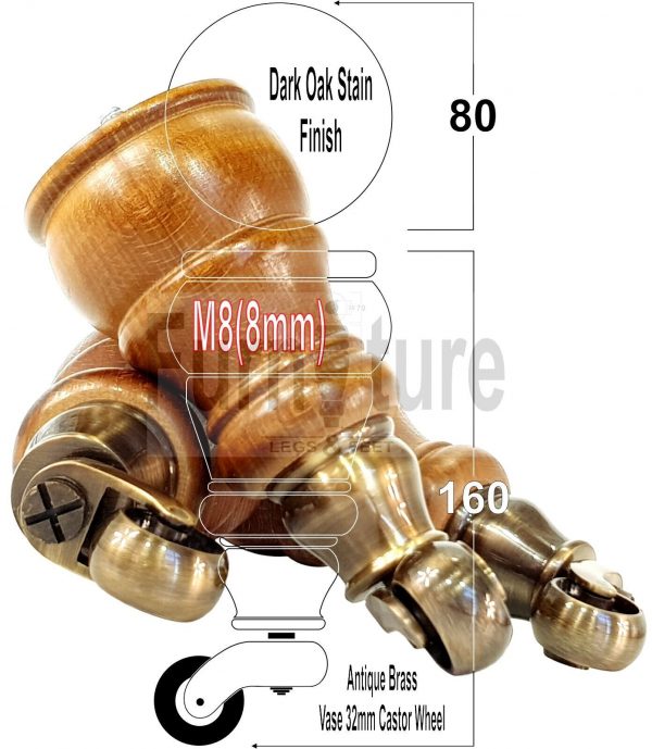 4 Wooden Furniture Sofa Legs M8 Castor Replacment Chair Settee Feet 160mm High - Image 20