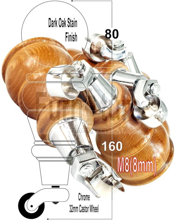 4 Wooden Furniture Sofa Legs M8 Castor Replacment Chair Settee Feet 160mm High - Image 15