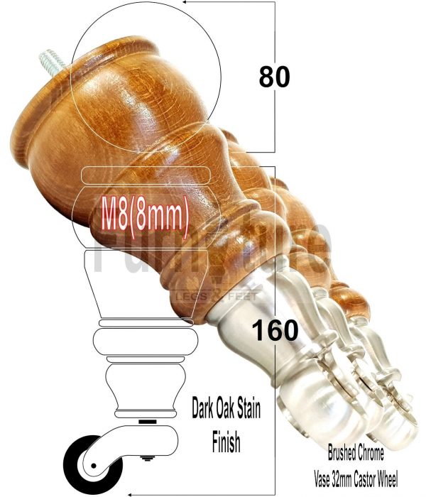 4 Wooden Furniture Sofa Legs M8 Castor Replacment Chair Settee Feet 160mm High - Image 22