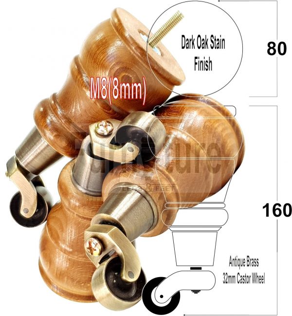 4 Wooden Furniture Sofa Legs M8 Castor Replacment Chair Settee Feet 160mm High - Image 16