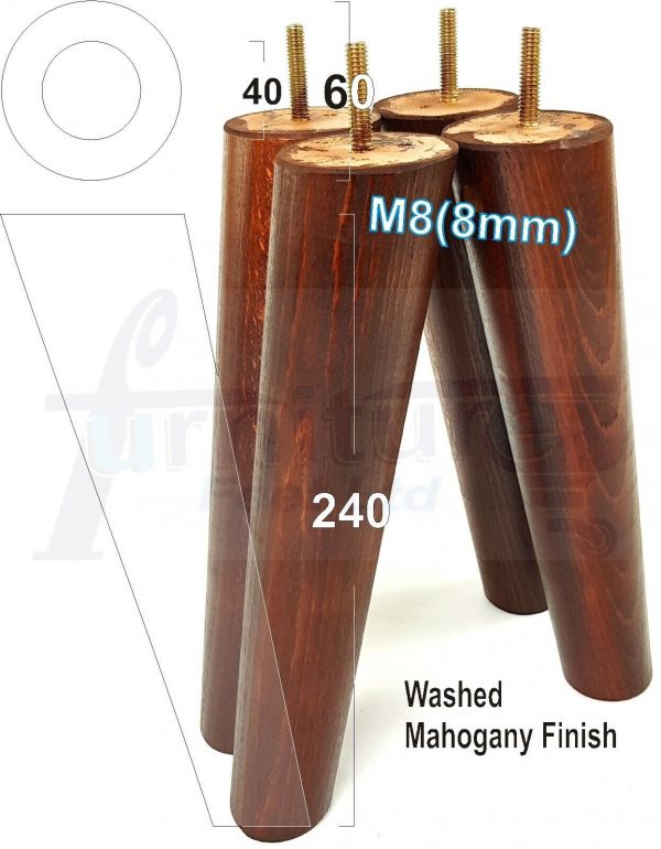 4x ANGLED WOODEN SETTEE LEGS 240mm High SOFA FURNITURE REPLACEMENT FEET M8(8mm) - Image 24