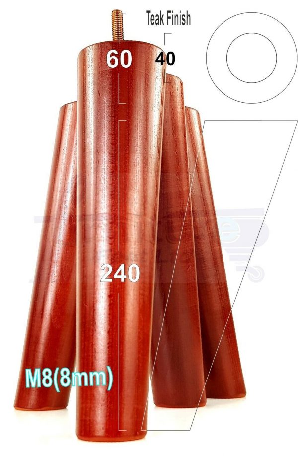 4x ANGLED WOODEN SETTEE LEGS 240mm High SOFA FURNITURE REPLACEMENT FEET M8(8mm) - Image 29