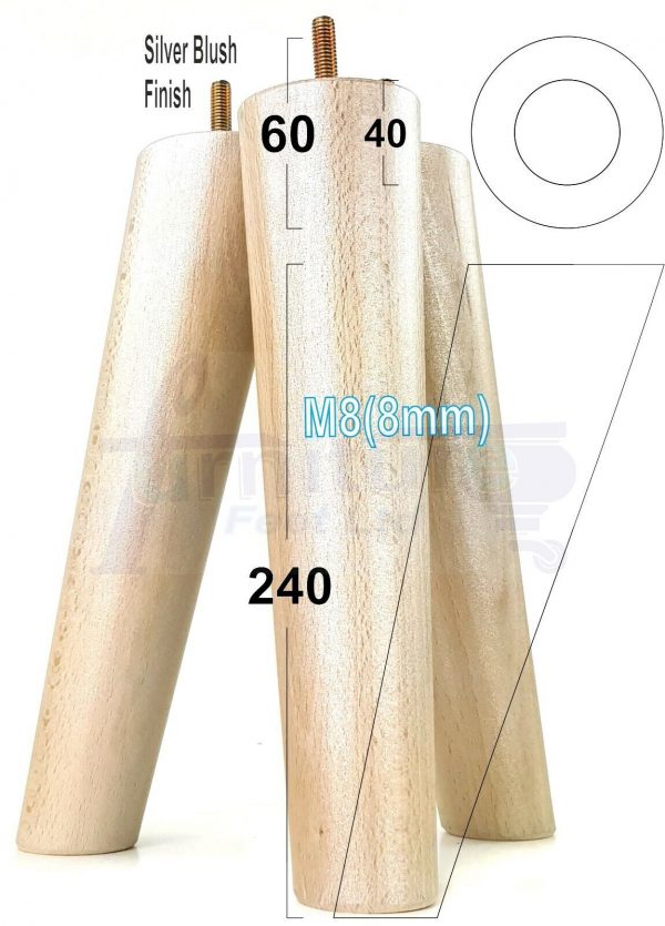4x ANGLED WOODEN SETTEE LEGS 240mm High SOFA FURNITURE REPLACEMENT FEET M8(8mm) - Image 32