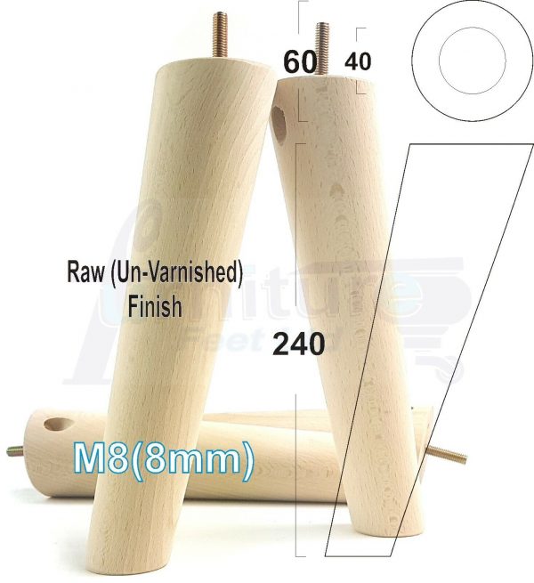4x ANGLED WOODEN SETTEE LEGS 240mm High SOFA FURNITURE REPLACEMENT FEET M8(8mm) - Image 26