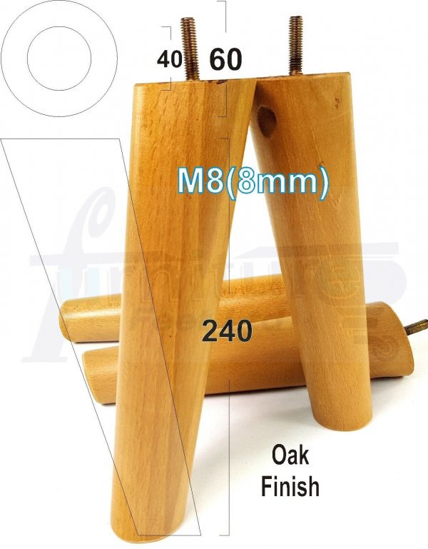 4x ANGLED WOODEN SETTEE LEGS 240mm High SOFA FURNITURE REPLACEMENT FEET M8(8mm) - Image 27
