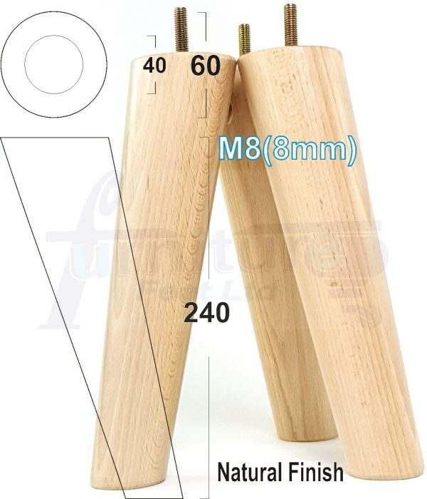4x ANGLED WOODEN SETTEE LEGS 240mm High SOFA FURNITURE REPLACEMENT FEET M8(8mm) - Image 25