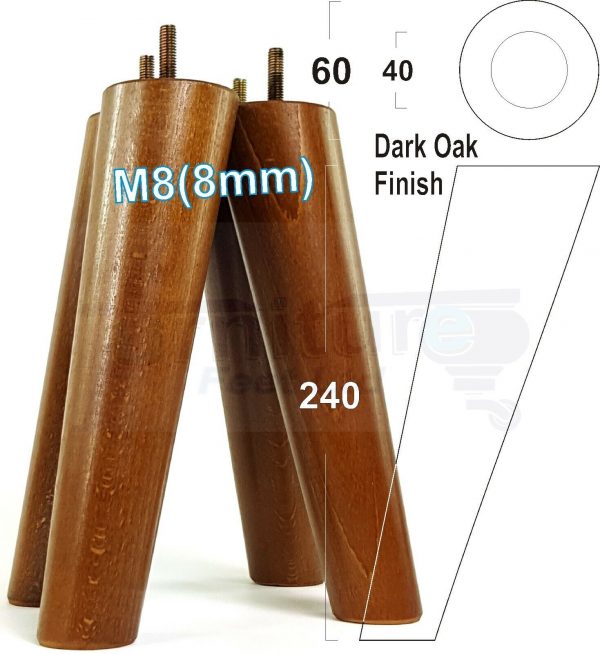 4x ANGLED WOODEN SETTEE LEGS 240mm High SOFA FURNITURE REPLACEMENT FEET M8(8mm) - Image 17
