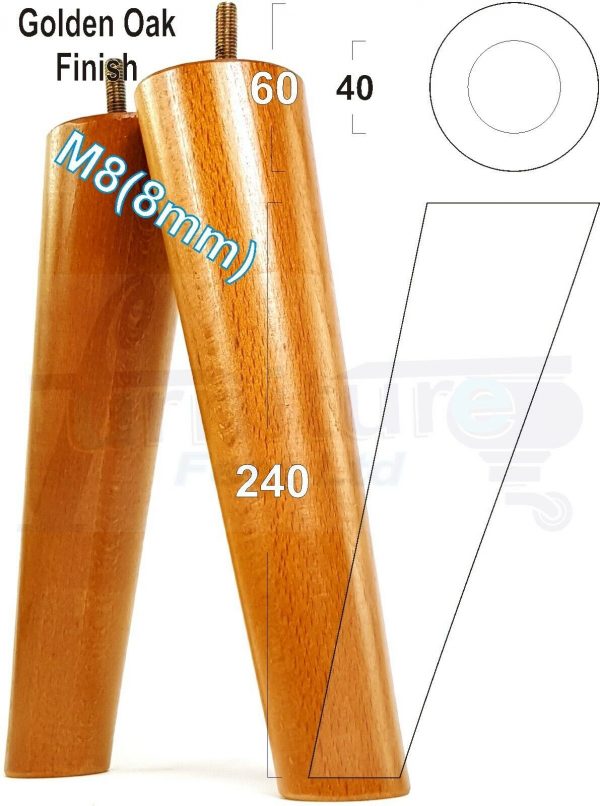 4x ANGLED WOODEN SETTEE LEGS 240mm High SOFA FURNITURE REPLACEMENT FEET M8(8mm) - Image 21