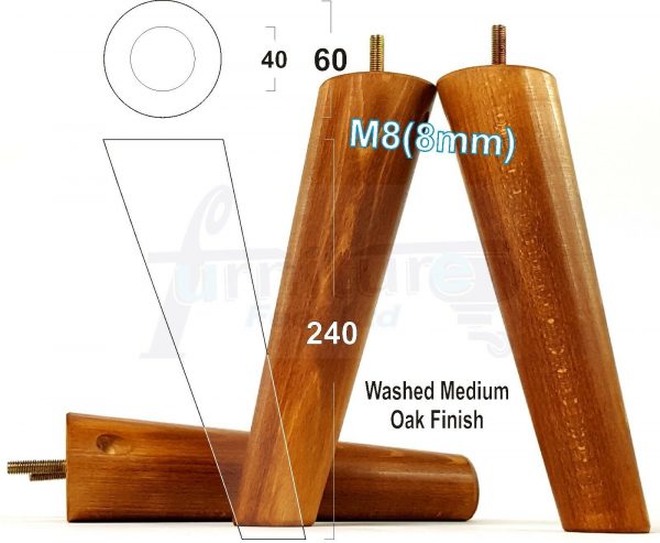 4x ANGLED WOODEN SETTEE LEGS 240mm High SOFA FURNITURE REPLACEMENT FEET M8(8mm) - Image 22