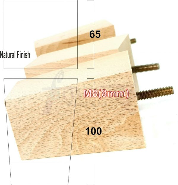 4x BLOCK WOOD REPLACEMENT FURNITURE SOFA LEGS M8(8mm) SETTEE FEET 100mm HIGH - Image 24