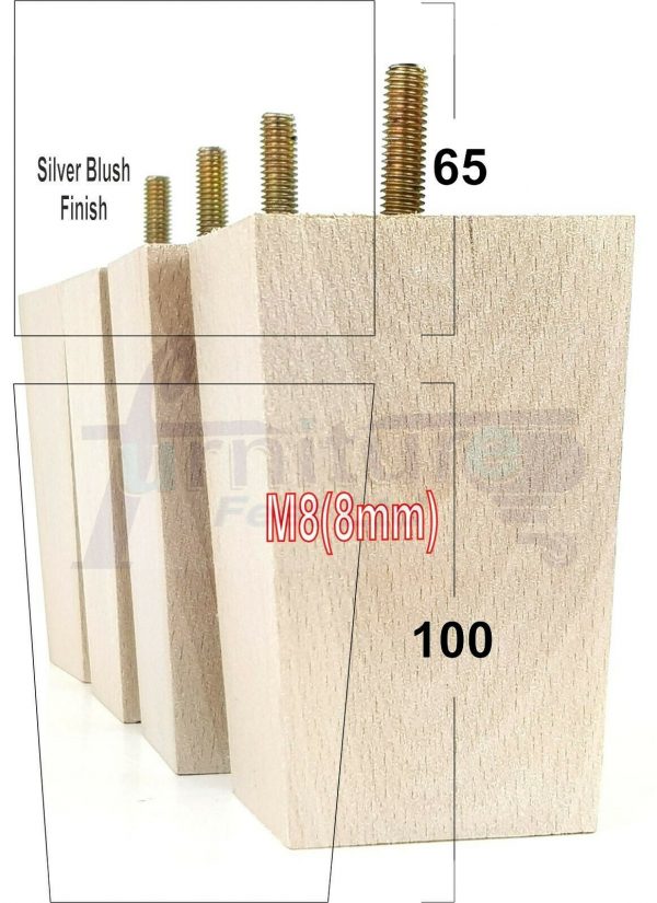 4x BLOCK WOOD REPLACEMENT FURNITURE SOFA LEGS M8(8mm) SETTEE FEET 100mm HIGH - Image 15