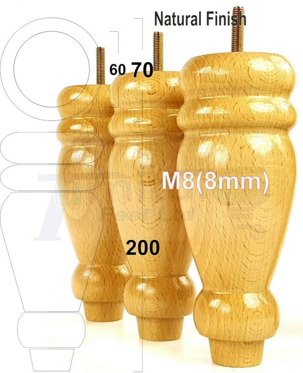 4x REPLACEMENT WOOD FURNITURE SOFA LEGS M8(8mm) CHAIR - SETTEE FEET 200mm HIGH - Image 26