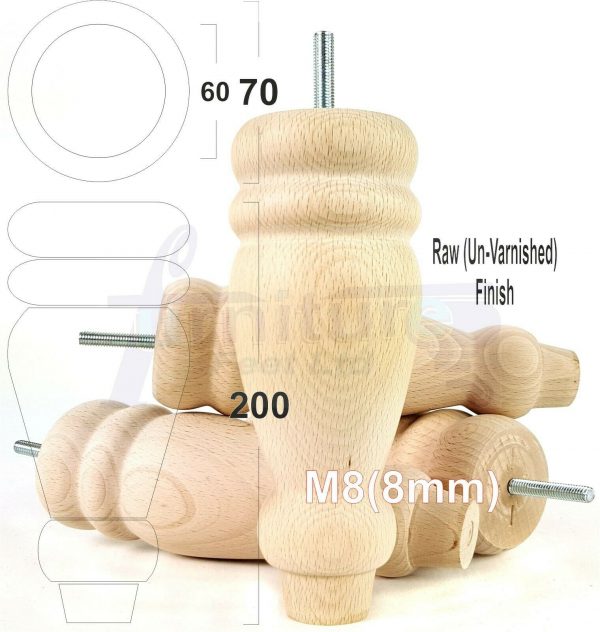 4x REPLACEMENT WOOD FURNITURE SOFA LEGS M8(8mm) CHAIR - SETTEE FEET 200mm HIGH - Image 31