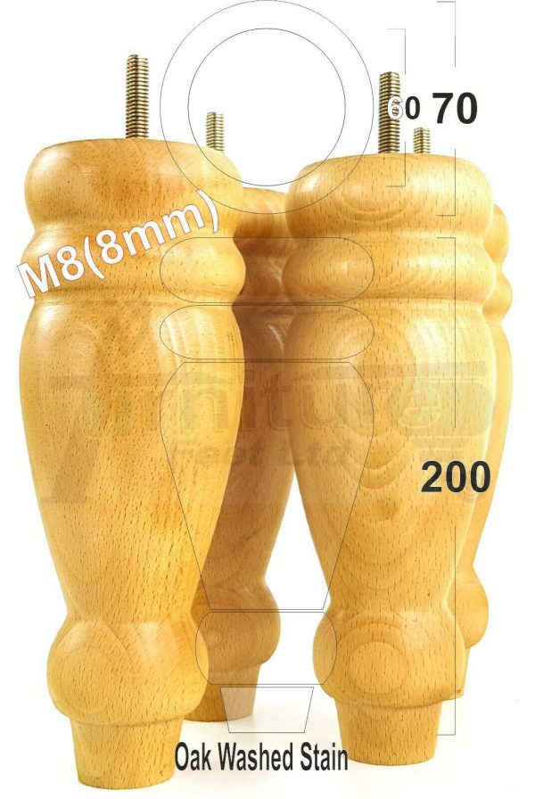 4x REPLACEMENT WOOD FURNITURE SOFA LEGS M8(8mm) CHAIR - SETTEE FEET 200mm HIGH - Image 28