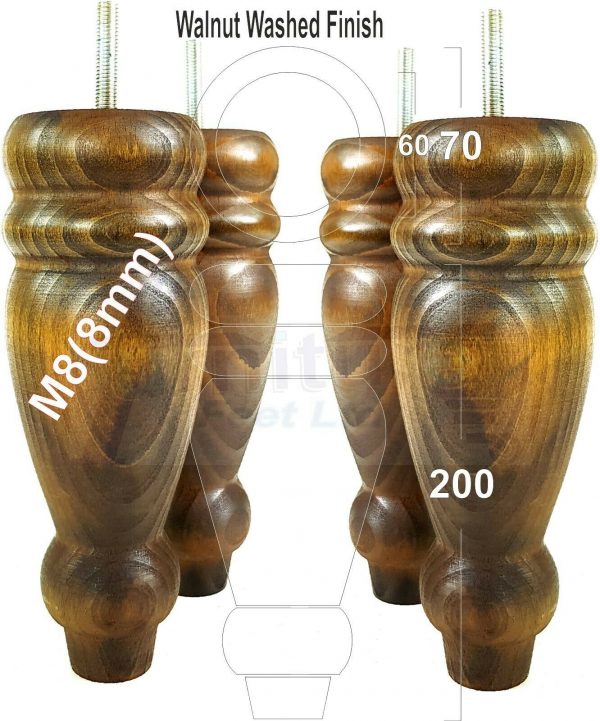4x REPLACEMENT WOOD FURNITURE SOFA LEGS M8(8mm) CHAIR - SETTEE FEET 200mm HIGH - Image 20