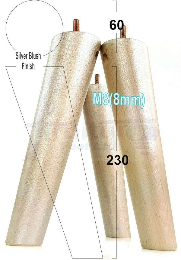 4x SOLID WOOD ANGLED SETTEE LEGS 230mm High FURNITURE REPLACEMENT FEET M8(8mm) - Image 34