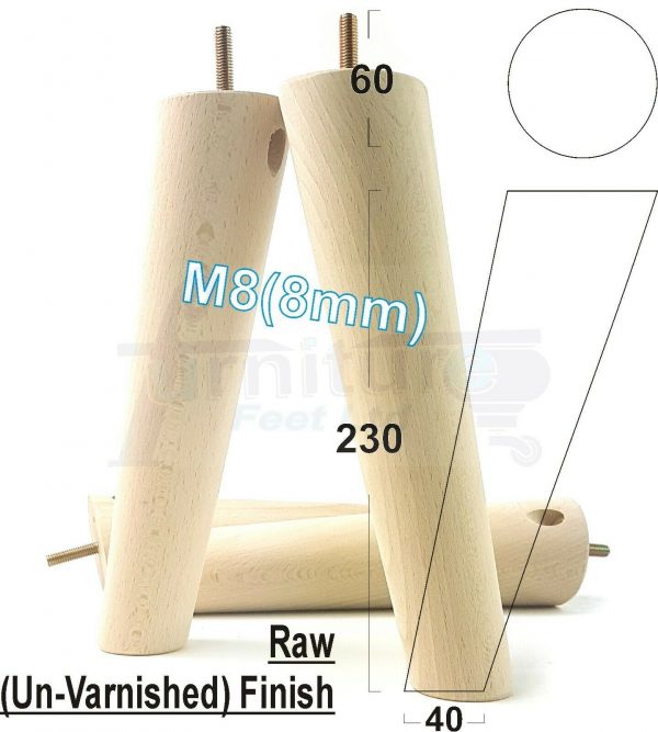 4x SOLID WOOD ANGLED SETTEE LEGS 230mm High FURNITURE REPLACEMENT FEET M8(8mm) - Image 27