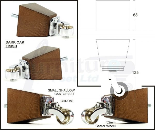 4x SOLID WOOD CHROME CASTOR FURNITURE CHAIR LEGS M8(8mm) SETTEE FEET 125mm HIGH - Image 6