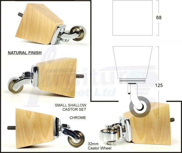 4x SOLID WOOD CHROME CASTOR FURNITURE CHAIR LEGS M8(8mm) SETTEE FEET 125mm HIGH - Image 9