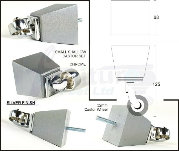 4x SOLID WOOD CHROME CASTOR FURNITURE CHAIR LEGS M8(8mm) SETTEE FEET 125mm HIGH - Image 13