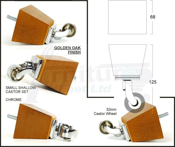 4x SOLID WOOD CHROME CASTOR FURNITURE CHAIR LEGS M8(8mm) SETTEE FEET 125mm HIGH - Image 7