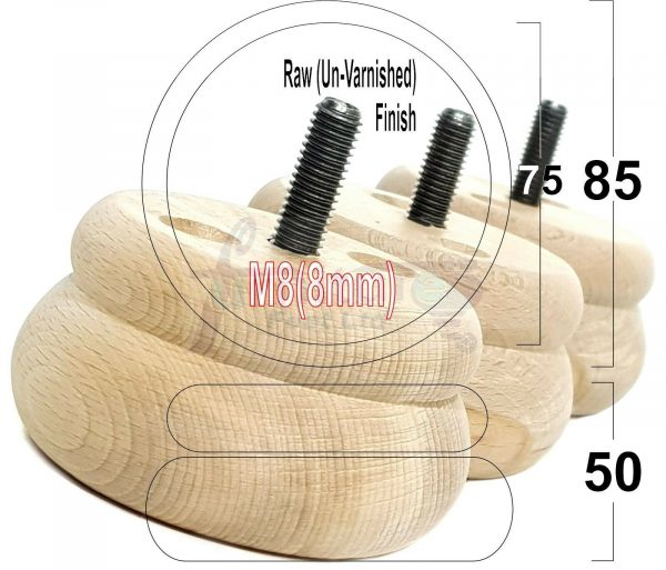 4x SOLID WOODEN FURNITURE LEGS M8(8mm) CHAIR REPLACEMENT BUN FEET 50mm HIGH - Image 33