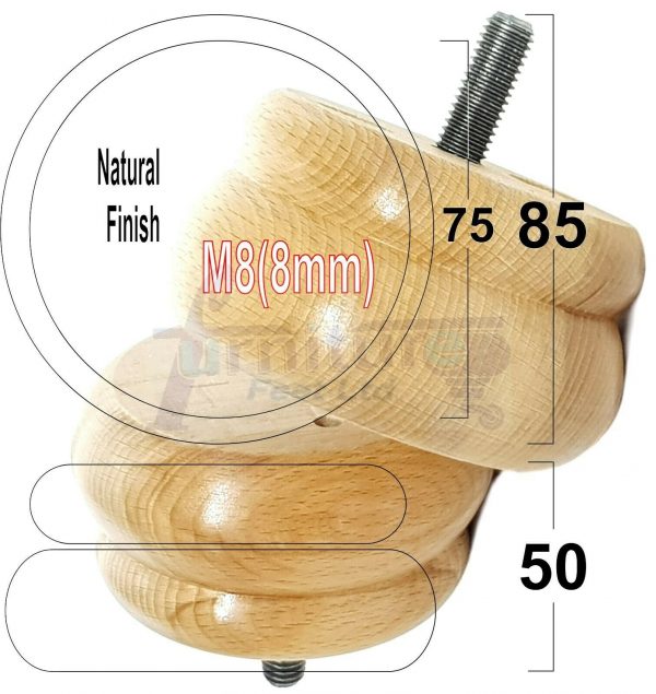 4x SOLID WOODEN FURNITURE LEGS M8(8mm) CHAIR REPLACEMENT BUN FEET 50mm HIGH - Image 27
