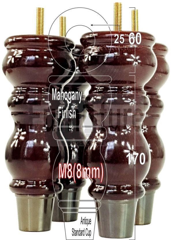 4x Slipper Cup Wood Furniture Legs M8 Replacement Sofa, Chair, Settee Feet 175mm - Image 16