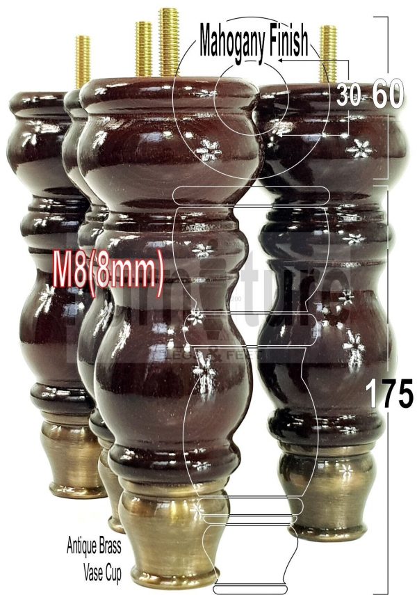 4x Slipper Cup Wood Furniture Legs M8 Replacement Sofa, Chair, Settee Feet 175mm - Image 19