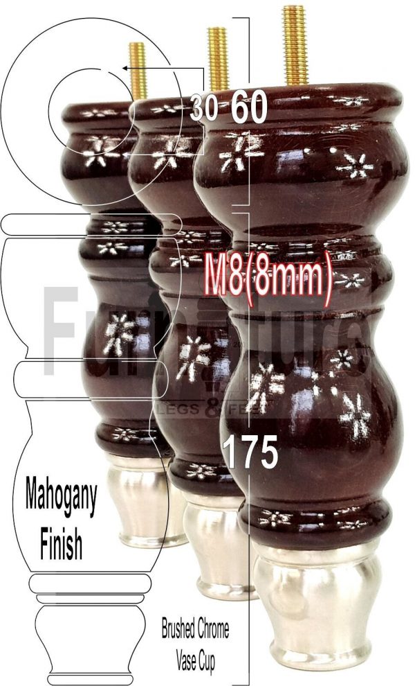 4x Slipper Cup Wood Furniture Legs M8 Replacement Sofa, Chair, Settee Feet 175mm - Image 21