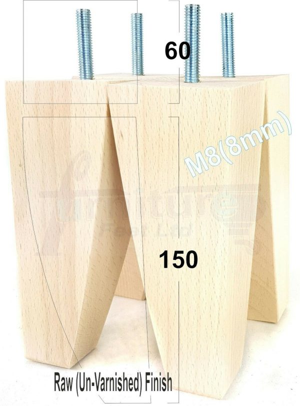 4x TAPERED WOODEN SOFA LEGS 150mm High CHAIR REPLACEMENT FURNITURE FEET M8(8mm) - Image 25