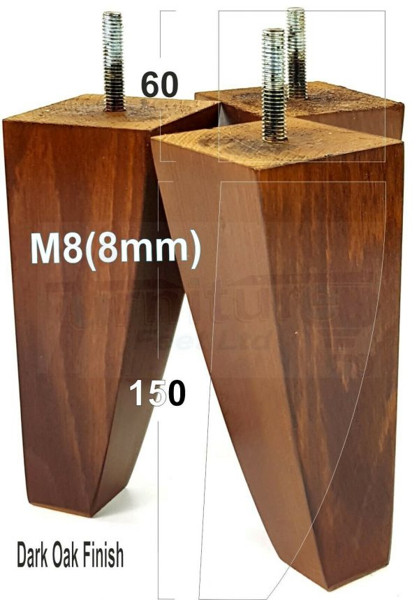 4x TAPERED WOODEN SOFA LEGS 150mm High CHAIR REPLACEMENT FURNITURE FEET M8(8mm) - Image 15