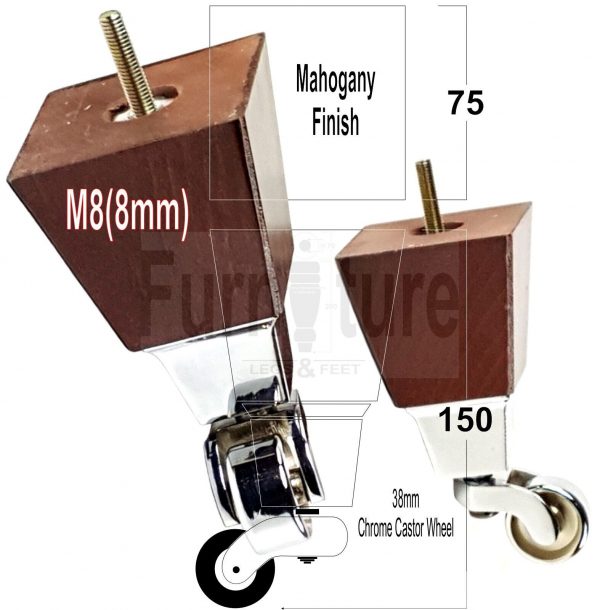 4x Turned Wood Furniture Castor Leg M8 Replacement Feet Chairs Stools Sofa 150mm - Image 13