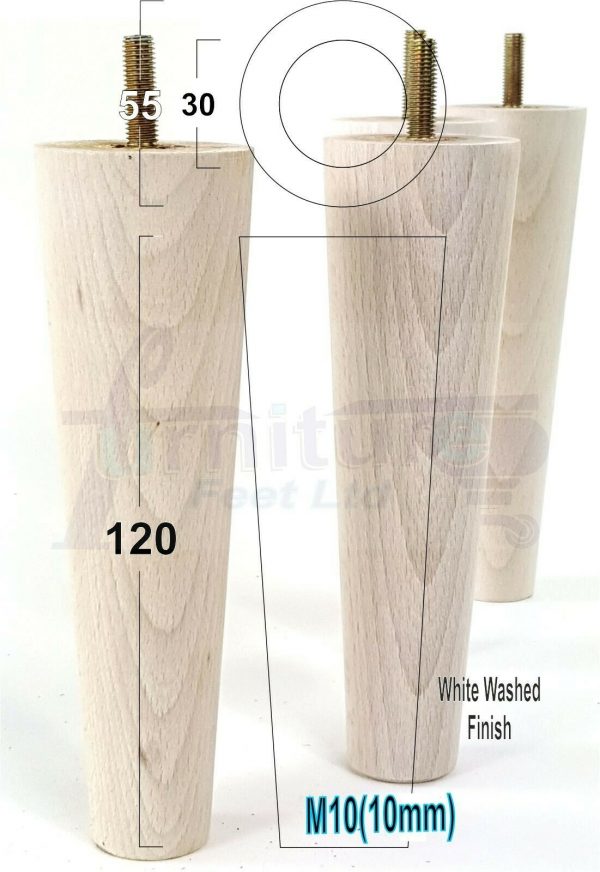 4x WOOD REPLACEMENT FURNITURE CHAIR LEGS M10(10mm) SOFA - SETTEE FEET 120mm HIGH - Image 35