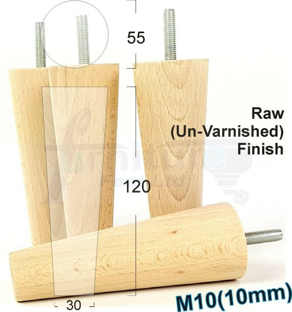 4x WOOD REPLACEMENT FURNITURE CHAIR LEGS M10(10mm) SOFA - SETTEE FEET 120mm HIGH - Image 32