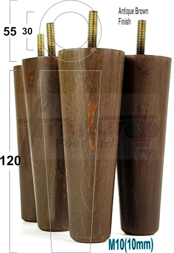 4x WOOD REPLACEMENT FURNITURE CHAIR LEGS M10(10mm) SOFA - SETTEE FEET 120mm HIGH - Image 14