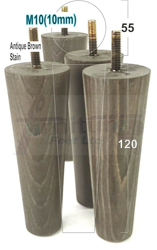 4x WOOD REPLACEMENT FURNITURE CHAIR LEGS M10(10mm) SOFA - SETTEE FEET 120mm HIGH - Image 15