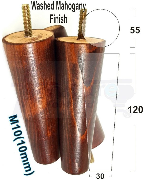 4x WOOD REPLACEMENT FURNITURE CHAIR LEGS M10(10mm) SOFA - SETTEE FEET 120mm HIGH - Image 24