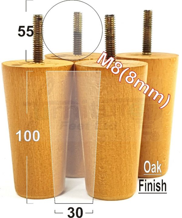 4x WOOD REPLACEMENT FURNITURE CHAIR LEGS M8(8mm) SOFA - SETTEE FEET 100mm HIGH - Image 28