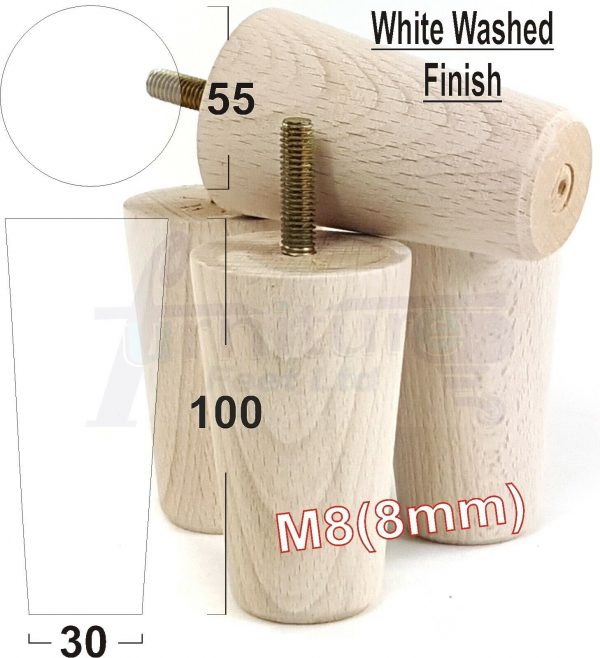4x WOOD REPLACEMENT FURNITURE CHAIR LEGS M8(8mm) SOFA - SETTEE FEET 100mm HIGH - Image 35