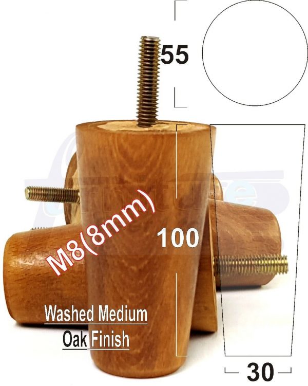 4x WOOD REPLACEMENT FURNITURE CHAIR LEGS M8(8mm) SOFA - SETTEE FEET 100mm HIGH - Image 26