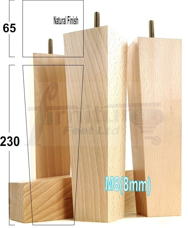 Square Wood Legs Replacement Block Furniture Feet 100 - 240mm High M8 Natural - Image 20