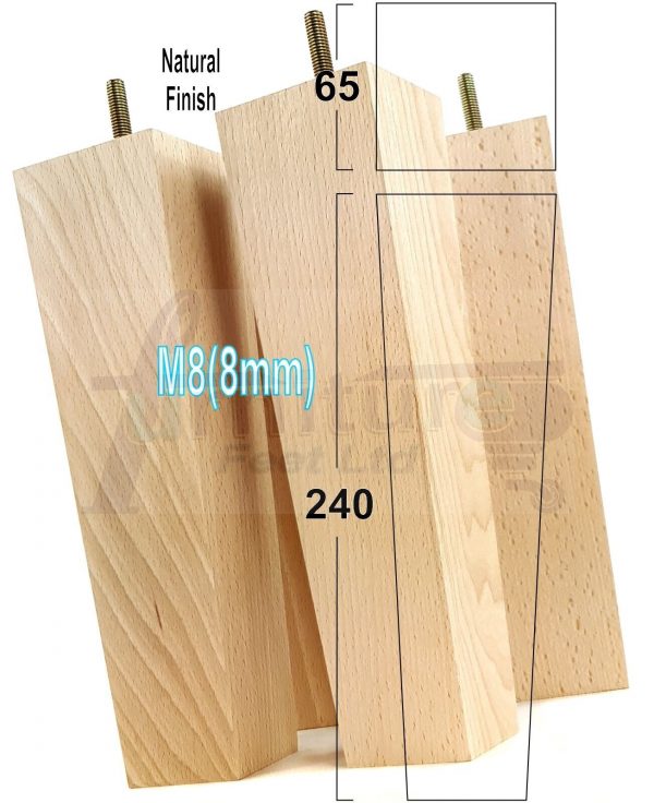 Square Wood Legs Replacement Block Furniture Feet 100 - 240mm High M8 Natural - Image 21