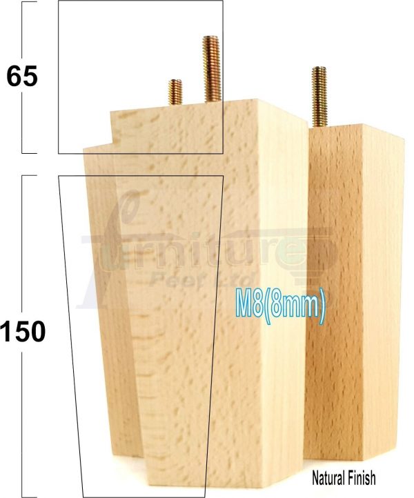 Square Wood Legs Replacement Block Furniture Feet 100 - 240mm High M8 Natural - Image 17