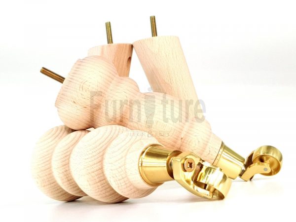 2x Furniture Castor Legs & 2x Angled Solid Wooden Feet M8 Chairs Sofa 250mm High - Image 4