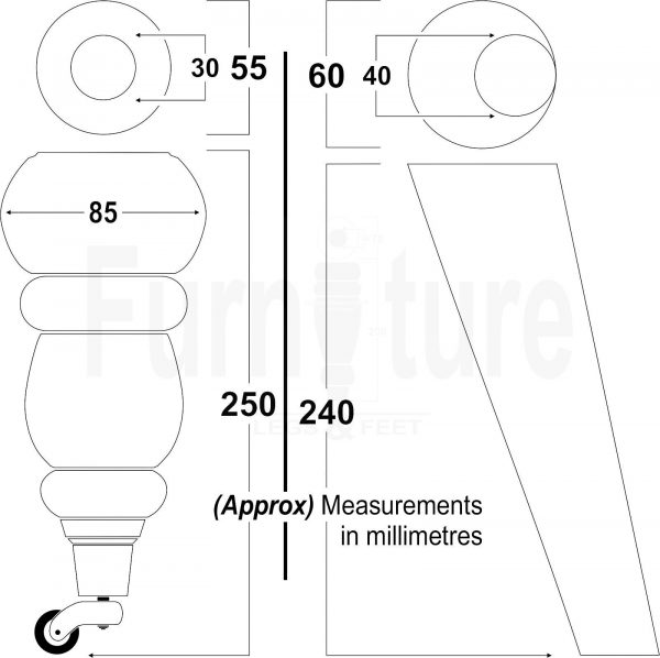 2x Furniture Castor Legs & 2x Angled Solid Wooden Feet M8 Chairs Sofa 250mm High - Image 3