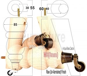 2x Furniture Castor Legs & 2x Angled Solid Wooden Feet M8 Chairs Sofa 250mm High