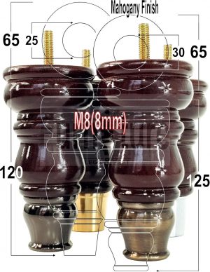 4 Slipper Cup Turned Wood Furniture Legs M8 Replacement Chair Feet Couch 165mm